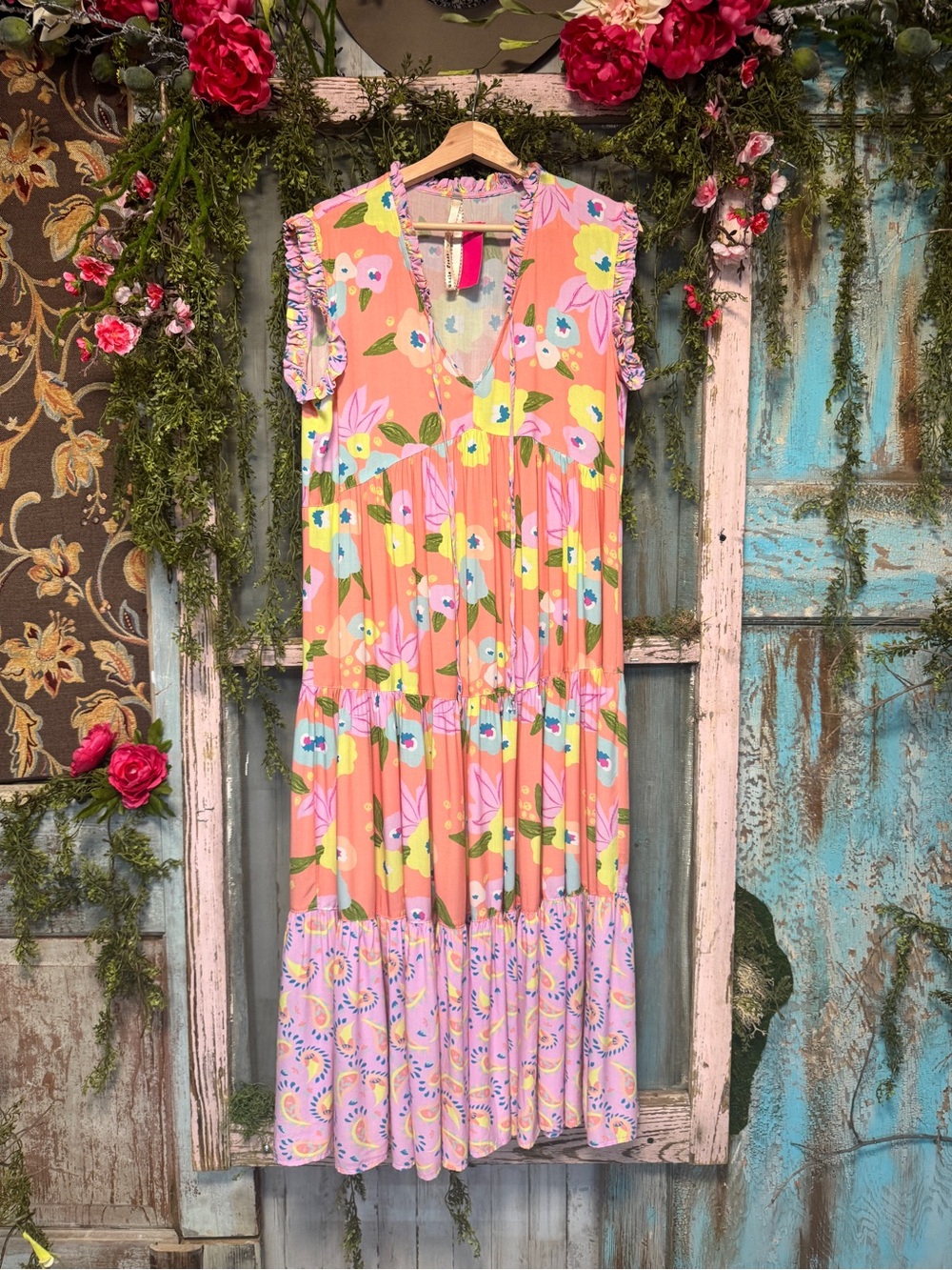 Uncle Frank Floral Tiered Patchwork Maxi Dress Small Perfect Condition